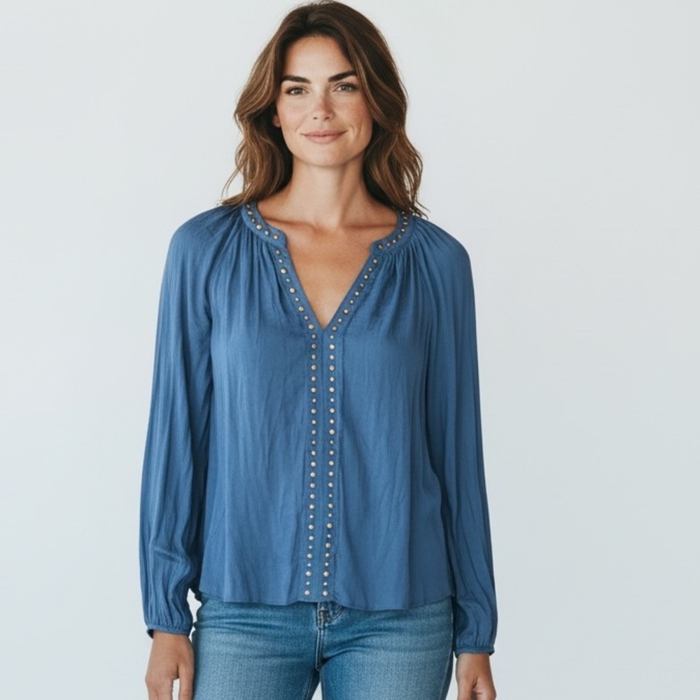 VINCE CAMUTO ladies steel blue studded blouse brand new new with tags NWT XS